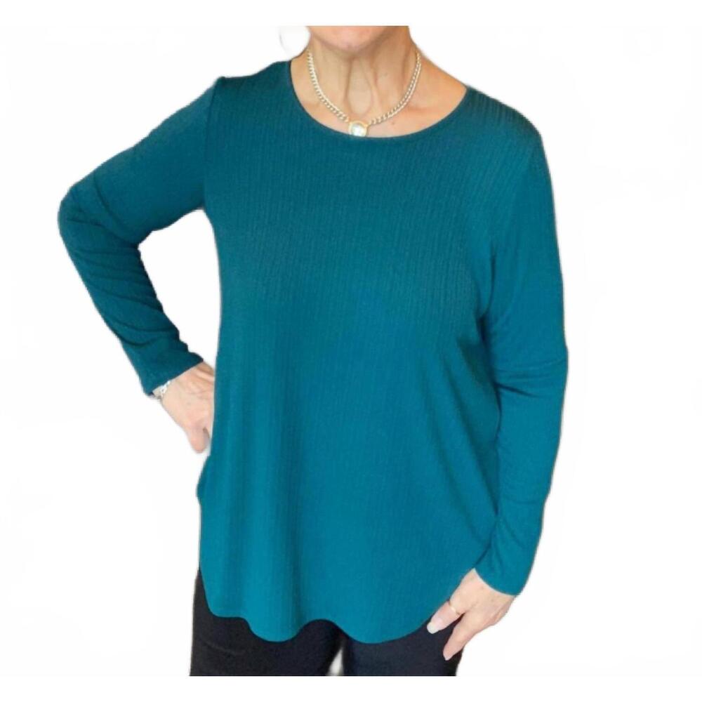 NEW PURE ESSENCE ribbed power of simple long sleeve top in spruce